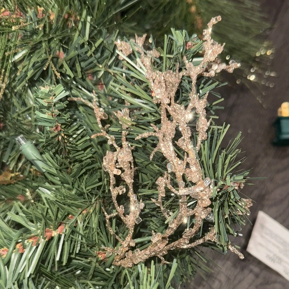 Festive Green Holiday Garland with Gold Accents and lights